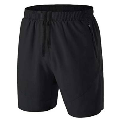 Herren Sport Shorts Kurze Hose Schnell Trocknend Sporthose Leicht mit Reißverschlusstasche(Schwarz,EU-2XL/US-XL) von HMIYA