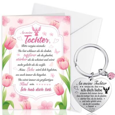 HOWAF Tochter Geschenke von Mama Papa, An meine Tochter Geburtstagskarte für Tochter Karte Geburtstag Lasergravierter Edelstahl-Schlüsselanhänger Tochter Schlüsselanhänger Mum and Dad von HOWAF