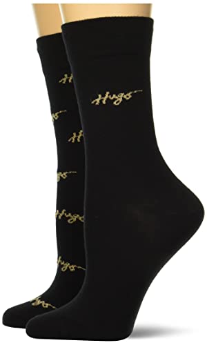 HUGO Damen-Socken, 2er-Pack, mit Logo, lässig, Kohle-/Goldschrift, Größe 35-43, Kohle-/Goldschrift, 3-9 von HUGO
