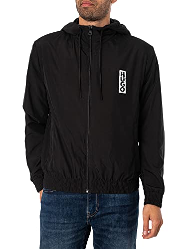 HUGO Herren Benjoe2341 Wasserabweisende Jacke mit Kapuze und vertikalem Logo Schwarz M von HUGO