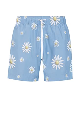 HUGO Herren DAIZY Badeshorts aus schnell trocknendem Recycling-Gewebe mit Gänseblümchen-Print Hellblau L von HUGO