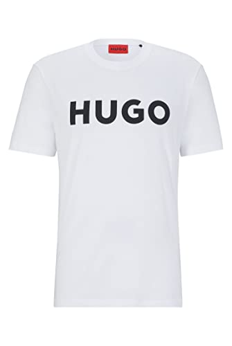 HUGO Herren Dulivio Regular-Fit T-Shirt aus Baumwoll-Jersey mit Kontrast-Logo Weiß S von HUGO