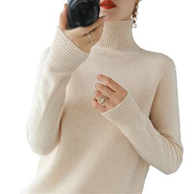 BeerMmay Damen Rollkragenpullover aus Kaschmirwolle für Herbst und Winter, einfarbig, Strickpullover, leger, Basic-Pullover, beige, S von BeerMmay