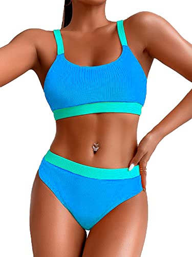 HYSENM Bikini Damen Set Sexy Badeanzüge Zweiteiler Kontrastfarbe Badenmode Swimsuit Sport Fitness Standup-Paddeln von HYSENM