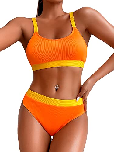 HYSENM Bikini Damen Set Sexy Badeanzüge Zweiteiler Kontrastfarbe Badenmode Swimsuit Sport Fitness Standup-Paddeln von HYSENM