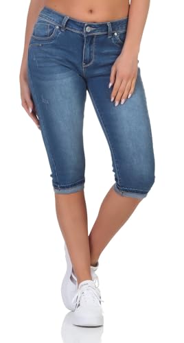 Hailys Damen Capri Jeans Shorts Slim Je44mmi knielange Jeanshose QI-PO2206042 MBlue M von Hailys