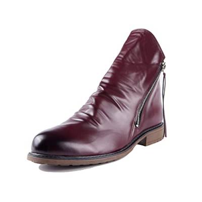 Herren Leder Chelsea Boots Doppelseite Reißverschluss rutschfeste Stiefel, weinrot, 43.5 EU von Halfword