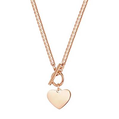 Happiness Boutique Damen Kette Herz Anhänger mit Knebelverschluss | Filigrane T-Steg Halskette in Gold - Rosegold, Silber | Wasserfester Edelstahlschmuck von Happiness Boutique