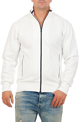 Happy Clothing Herren Sweatjacke sportlich ohne Kapuze - gestreifte Trainingsjacke - Sweatshirtjacke - Zip-Jacke Reißverschluss mit Kragen, Größe:5XL, Farbe:Weiß von Happy Clothing