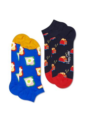 Happy Socks 2-Pack Toast Low Sock, farbenfrohe und fröhliche, Socken für Männer und Frauen, Blau-Schwarz-Rot-Weiß (41-46) von Happy Socks