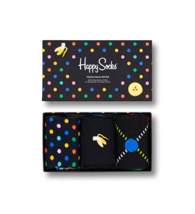 Happy Socks 3-Pack Classic Socks Set, farbenfrohe und fröhliche, Socken für Männer und Frauen, Schwarz-Weiß-Blau-Grün-Rosa-Orange-Gelb (36-40)… von Happy Socks