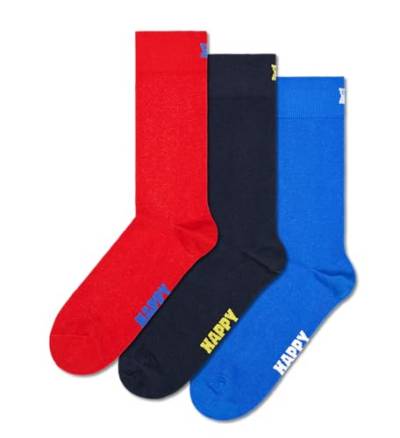 Happy Socks 3er Pack einfarbige Socken, rote blaue und schwarze Socken, bunte Geschenkbox für Damen und Herren von Happy Socks