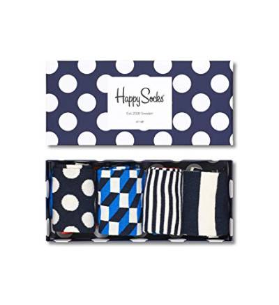 Happy Socks 4-Pack Amazon Big Dot Box, farbenfrohe und fröhliche, Socken für Männer und Frauen, Schwarz-Weiß-Blau-Rot von Happy Socks