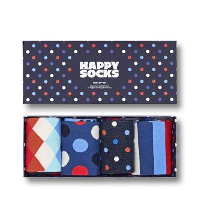 Happy Socks 4-Pack Amazon Multi Dots Box, farbenfrohe und fröhliche, Socken für Männer und Frauen, Schwarz-Weiß-Blau-Rot (36-40) von Happy Socks