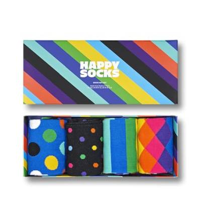 Happy Socks 4-Pack Amazon Stripe Box, farbenfrohe und fröhliche Socken für Männer und Frauen, Schwarz-Weiß-Blau-Grün-Rosa-Orange-Gelb-Lila Größe 41-46 von Happy Socks