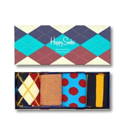 Happy Socks 4-Pack Classics Socks Set, farbenfrohe und fröhliche, Socken für Männer und Frauen, Weiß-Blau-Gelb (36-40) von Happy Socks