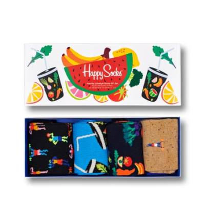 Happy Socks 4-Pack Healthy Lifestyle Socks Set, farbenfrohe und fröhliche, Socken für Männer und Frauen, Schwarz-Blau-Rot-Orange (36-40) von Happy Socks