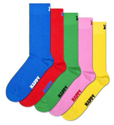 Happy Socks 5er Pack einfarbige Socken, rote grüne gelbe blaue und rosa Socken, bunte Geschenkbox für Damen und Herren von Happy Socks