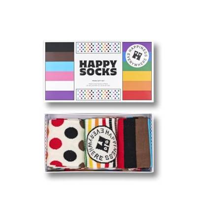 Happy Socks Socken mit klassischem Punkt- und Streifen-Design für Damen und Herren, mehrfarbig, mit Geschenkboxen, hergestellt aus nachhaltiger Baumwolle, 3er-Pack Regenbogen-Flaggen-Set, 43-47 EU von Happy Socks