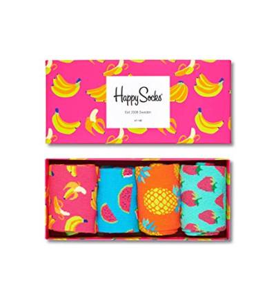 Happy Socks 4-Pack Amazon Banana Box, farbenfrohe und fröhliche Socken für Männer und Frauen, Grün-Blau-Orange-Gelb-Rosa (36-40) von Happy Socks