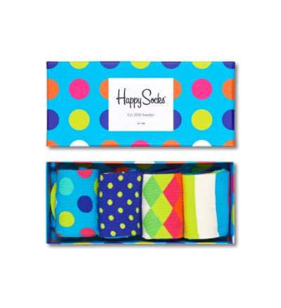 Happy Socks 4-Pack Amazon Big Dot Box, farbenfrohe und fröhliche, Socken für Männer und Frauen, Grün-Blau-Orange-Gelb-Rosa-Weiß (41-46) von Happy Socks