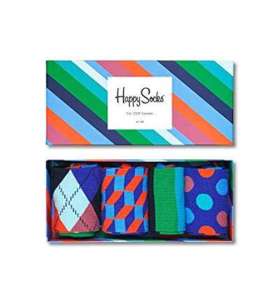 Happy Socks 4-Pack Amazon Stripe Box, farbenfrohe und fröhliche, Socken für Männer und Frauen, Schwarz-Blau-Grün-Orange-Rosa (36-40) von Happy Socks