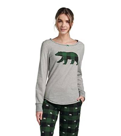 Hatley Damen Pyjama-Top aus Stretch-Jersey Pyjamaoberteil, Waldgrün Karierter Bär, 46 von Little Blue House