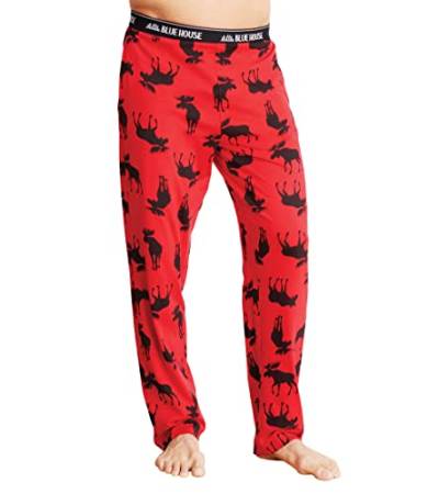 Hatley Herren Jersey Pajama Pants Pyjamaunterteil, Elch auf Rot, XXL von Hatley