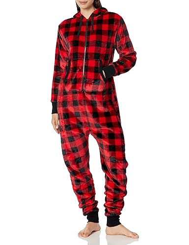 Hatley Damen Fleece-Overall für Erwachsene mit Kapuze Pyjamaset, Buffalo Plaid, XL von Little Blue House