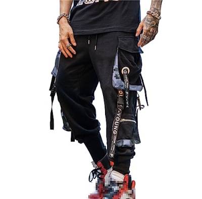 Hello MrLin Herren-Jogginghose, Punk, Cargohose, Baggy, Techwear, Hip-Hop, Haremshose, Streetwear, taktische Trainingshose, Schwarz/Violett, Groß von Hello MrLin