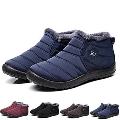 Hokuto Boojoy Winterstiefel, Winter-Schneestiefel für Herren und Damen, Pelzfutter wasserdichte Slip On Outdoor Warme Stiefeletten (Blau, Numeric_41) von HOKUTO