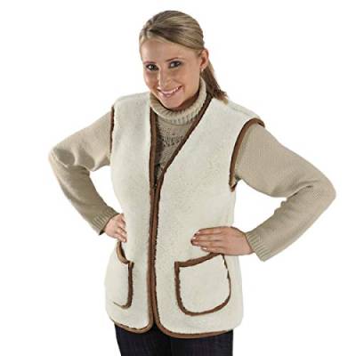 Damen Wollweste Milano mit Reißverschluss 100% natürliche Schafwolle kuschelig warm Größe XXL, Farbe Braun/Weiß von Hollert