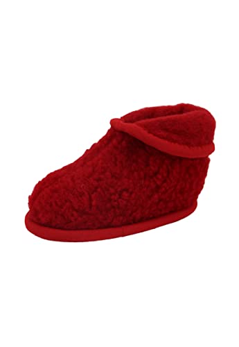 Hollert Hausschuhe für Kinder aus Merinowolle Loui Unisex warme Hüttenschuhe aus Schafwolle bequem kuschelig Schuhgröße 32, Farbe Rot von Hollert