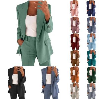 Hsternexy Hosenanzüge für Damen Elegant Business Modern Hosenanzug 2-Teilig Slim Fit Einfarbig Sommer Blazer&Hose Freizeitanzug Revers Anzugjacke Casual Anzughose Sportlich Büro Outfit von Hsternexy