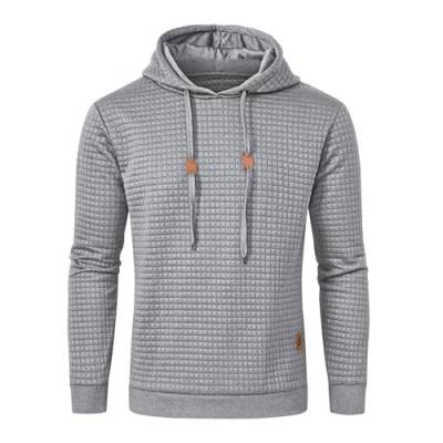 Huayuzh Hoodie Herren Kapuzenpullover Casual Langarm Karierten Jacquard Hooded Sweat Sweatshirt mit Kordelzug Kapuze Hellgrau S von Huayuzh