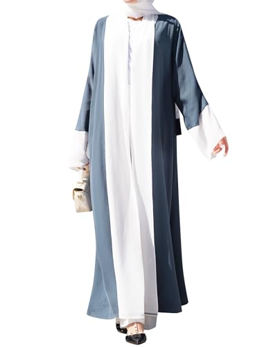 IBTOM CASTLE Abaya Damen Ramadan Gebetskleidung für Frauen Hijab Kopftuch Schal Kleid Robe Kaftan Kimono Strickjacken für Damen Lang Arabisch Muslimische Islamische Kleidung Frauen Blau one size von IBTOM CASTLE