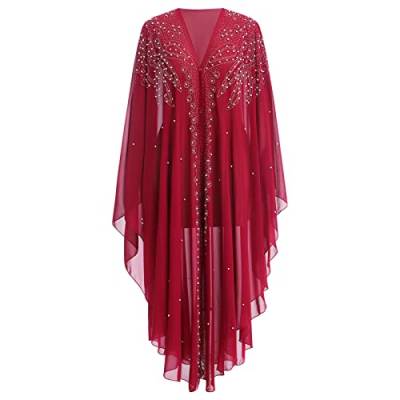 IBTOM CASTLE Abaya für Frauen Muslim, Perlen bestickt Maxi Kaftan Kleid Cardigan Kaftan Dubai Arabisch Kimono Robe, Rote Perlen, Einheitsgröße von IBTOM CASTLE