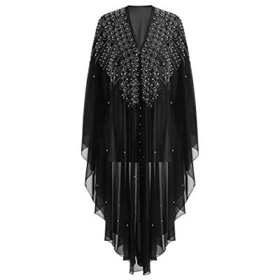 IBTOM CASTLE Abaya für Frauen Muslim, Perlen bestickt Maxi Kaftan Kleid Cardigan Kaftan Dubai Arabisch Kimono Robe, Schwarze Kreise, Einheitsgröße von IBTOM CASTLE