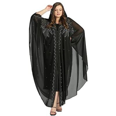 IBTOM CASTLE Abaya für Frauen Muslim, Perlen bestickt Maxi Kaftan Kleid Cardigan Kaftan Dubai Arabisch Kimono Robe, Schwarze Perlen, Einheitsgröße von IBTOM CASTLE