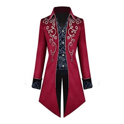 Mittelalter Kleidung Herren, Frack Herren Langarm Prinz Smoking Steampunk Frack Mantel Gothic Viktorianisch Blazer Jacke Karneval Kostüm Fashing Verkleidung Oberbekleidung Uniform Rot - Prinz M von IBTOM CASTLE