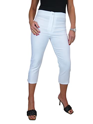 icecoolfashion Damen-Caprihose mit hoher Taille, 3/4-Länge, Pedalschieber Weiß 34-48 (44) von icecoolfashion