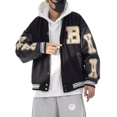 IFIKK Brief Handtuch Bestickt Jacke Mantel Herren Y2K Street Hip-Hop Retro Baseballuniform Paar Lässige Unisex All Match Jacke Top (Schwarz,XL) von IFIKK