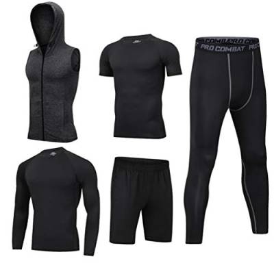 IFIKK Herren 5 Stücke Sportanzug-Set Trainingsanzug-Sets Sport Anzug Schnell Trocken Joggen Kleidung Strumpfhosen Laufanzüge Kompression Shirt Gym Training Lauf Trainingsanzüge (Stil#11, M) von IFIKK