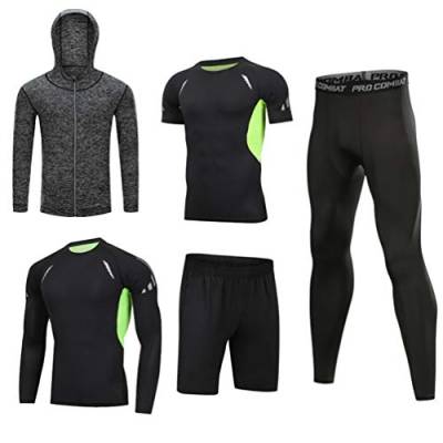 IFIKK Herren 5 Stücke Sportanzug-Set Trainingsanzug-Sets Sport Anzug Schnell Trocken Joggen Kleidung Strumpfhosen Laufanzüge Kompression Shirt Gym Training Lauf Trainingsanzüge (Stil#14, M) von IFIKK