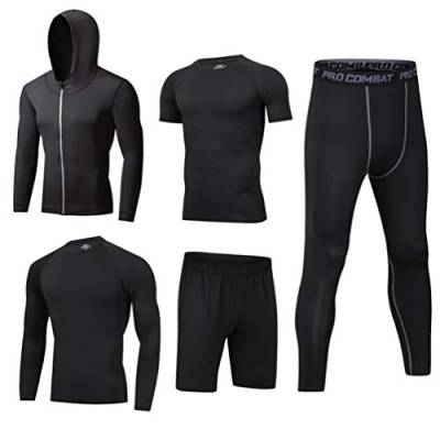 IFIKK Herren 5 Stücke Sportanzug-Set Trainingsanzug-Sets Sport Anzug Schnell Trocken Joggen Kleidung Strumpfhosen Laufanzüge Kompression Shirt Gym Training Lauf Trainingsanzüge (Stil#9, L) von IFIKK