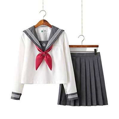 IFIKK JK Uniform Japan Frauen Kostüm Seemann Uniform Schuluniform Set Im Kansai Stil Langarm Faltenrock Set (JK Q04,M,M) von IFIKK