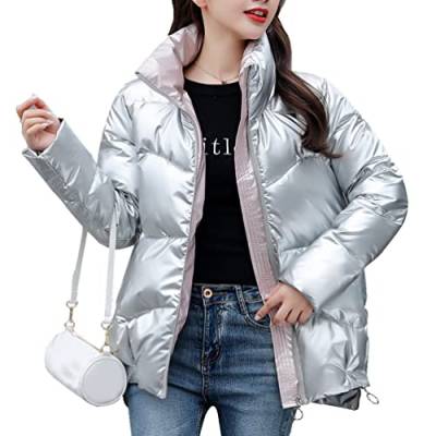 IFIKK Steppmantel Damen Winterjacke Daunenjacke für Damen Winter Parka Jacke Steppjacke Daunenmantel Damen Parka Jacke Verdicken Warme Winterjacke Stehkragen Outdoorjacke (Silber, 3XL) von IFIKK