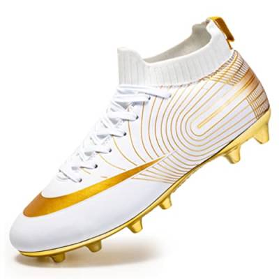 IFIKK Unisex Fußballschuhe Herren Microfaser Cleats Athletics Trainingsschuhe Professionelle Kind Outdoor Football Schuhe (Weißes Gold,37) von IFIKK