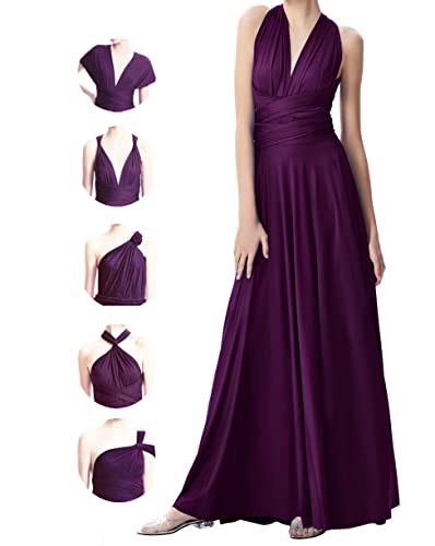 INFIWING Infinity-Kleider für Frauen mit Bandeau, Einheitsgröße, wickelbares langes Maxi-Brautjungfern-Kleid, Hochzeitsgast-Mehrweg-Kleider, Dunkelviolett, Dunkles Violett, Einheitsgröße von INFIWING