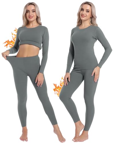 INNERSY Skiunterwäsche Damen Set Warm Thermounterwäsche Frauen Winter Thermo Oberteil Leggings (XS, Warmes Grau) von INNERSY